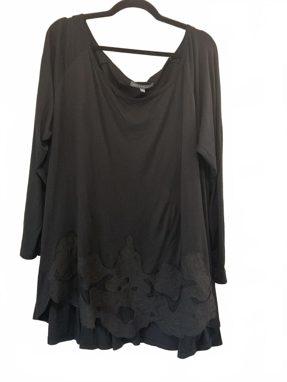 Kate and Mallory Womens Fancy Bottom Black Long Sleeve Blouse Size 2 X